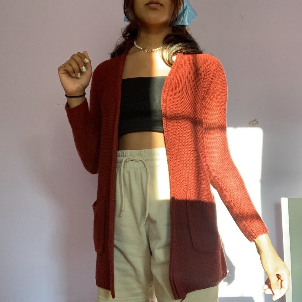 Burnt Red Knit Cardigan